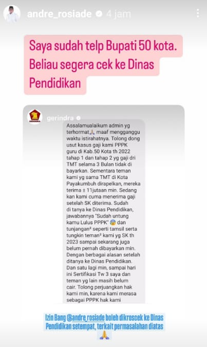 Dilaporkan Guru PPPK soal Gaji yang Belum Dibayar, Andre Rosiade Langsung Telepon Bupati Limapuluh Kota